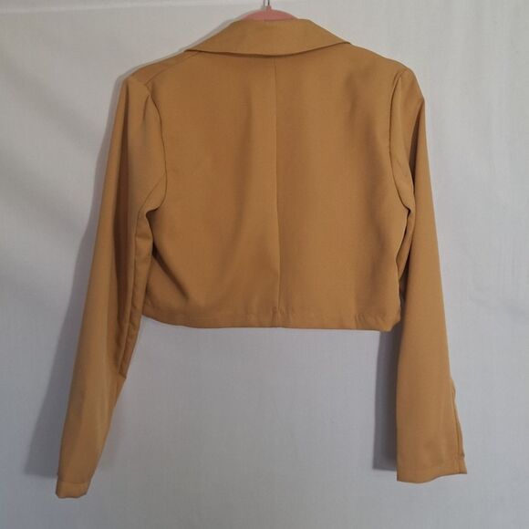 Dizzy Lizzy Womens Cropped Blazer One Button Long Sleeve Camel Tan Medium - Picture 7 of 10